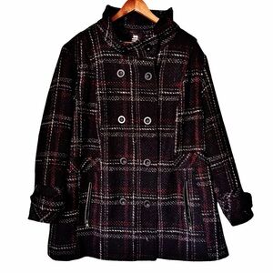 INTL Details Plaid Button Wool Blend Peacoat Size 3X